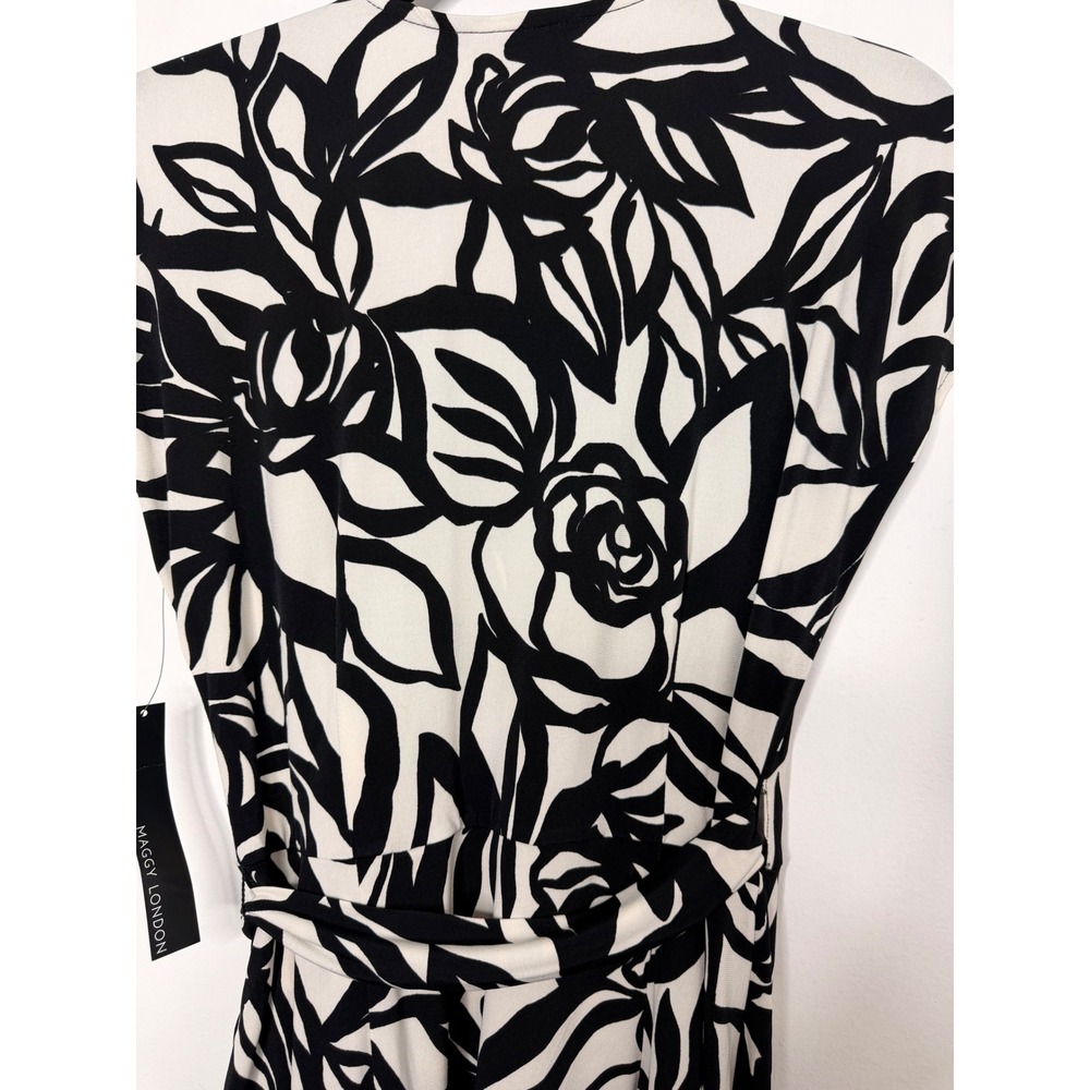 Maggy London Wrap Dress Cream Black Floral Sheath GT1055M Women's 6 - Picture 9 of 10